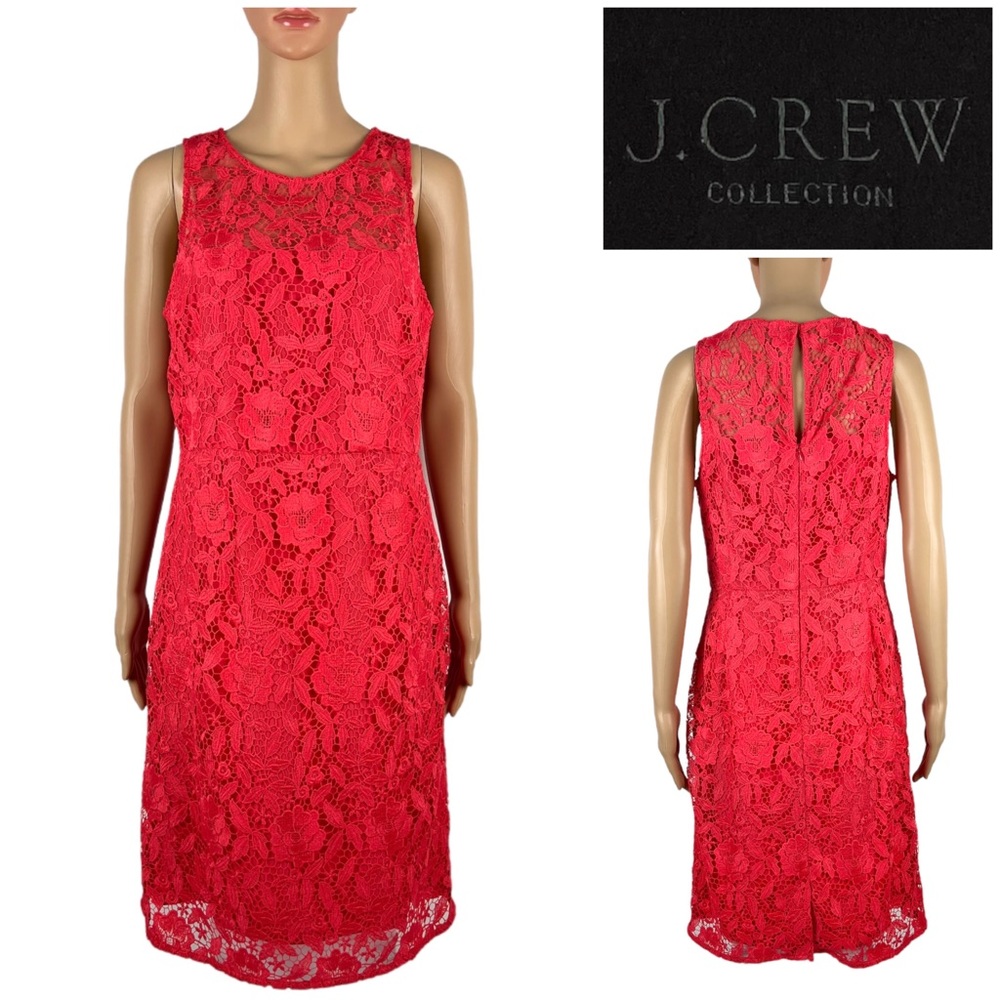 J Crew Collection Womens 10 Dress Coral Lace Floral Sleeveless Sheath EUC